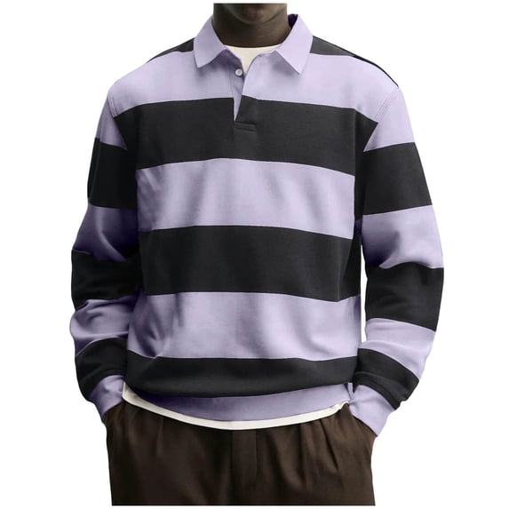 Dagegui Men's Classic Sweatshirts Collared Button Up Long Sleeve Pullover Casual Loose Fit Fall Tops Purple L