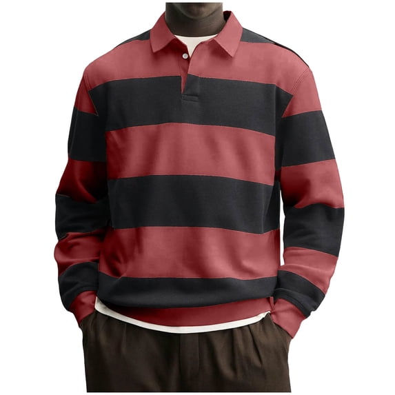 Dagegui Men's Classic Sweatshirts Collared Button Up Long Sleeve Pullover Casual Loose Fit Fall Tops Red XXXL