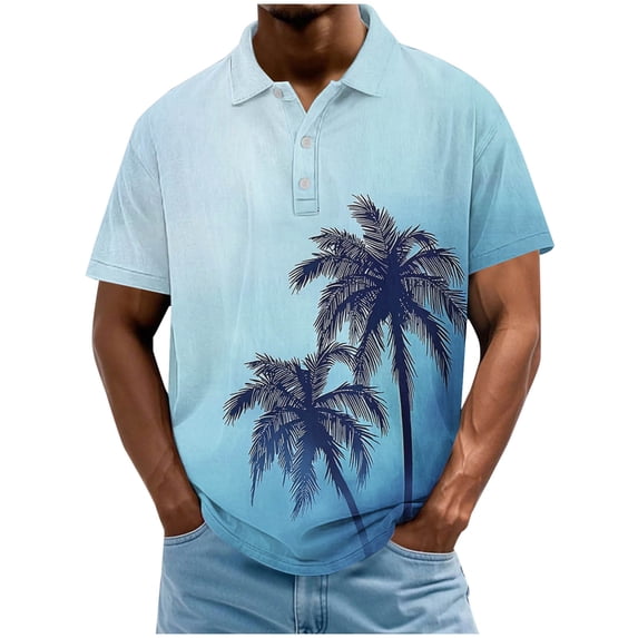 Dagegui Men's Collared Short Sleeve T-Shirts Palm Tree Graphic Tee Casual Crewneck T Shirts Summer Beach Vacation Tops Red M