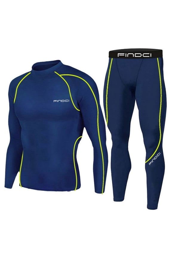 Men's Compression Shirt Set Quick Dry Gym Workout Sweatsuits Base Layer 2 Piece Sets Activewear Tracksuits Outfits Today Clearance Dark Blue S