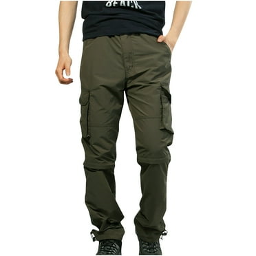 Dagegui Men's Convertible Hiking Pant Lightweight Zip Fishing Pant Solid Color Elastic Waist Cargo Pants Outdoor Running Athletic Trousers with Pockets Army Green,M