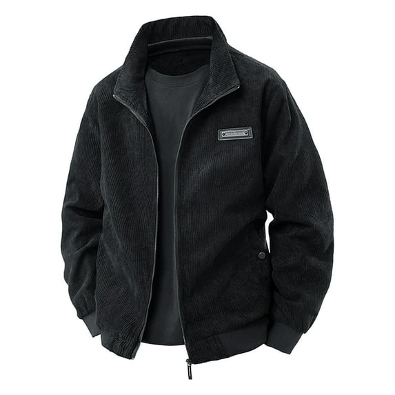Dagegui Men's Corduroy Work Jacket Full Zip Turndown Collar Jackets Vintage Everyday Outwear with Pockets Black XXXXL