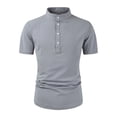 thumbnail image 1 of Dagegui Men's Cotton Linen Tshirts Slim Fit Stand Collar Short Sleeve Henley Shirts Solid Color Daily Pullover Tee Tops Gray S, 1 of 2