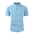 thumbnail image 1 of Dagegui Men's Cotton Linen Tshirts Slim Fit Stand Collar Short Sleeve Henley Shirts Solid Color Daily Pullover Tee Tops Light Blue XXL, 1 of 3