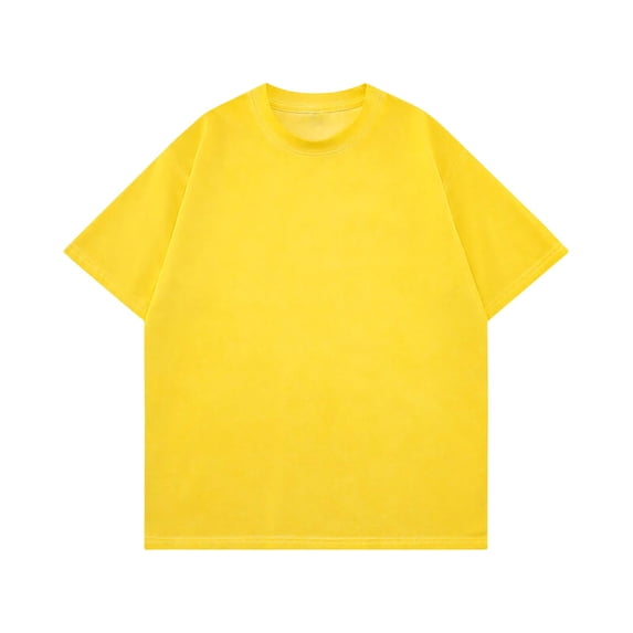 Dagegui Men's Cotton Yellow T-Shirts Oversized Short Sleeves Casual Loose Fit Shirts Solid Round Neck Basic Tee Tops S