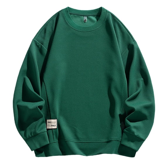 Dagegui Men's Crew Neck Sweatshirts Big and Tall Everyday Tops Plain Long Sleeve Pullover Casual Loose Fit Tops Green M
