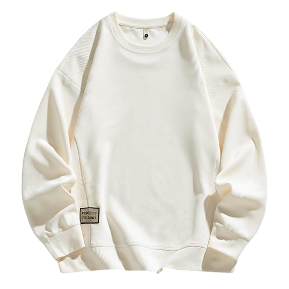 Dagegui Men's Crew Neck Sweatshirts Big and Tall Everyday Tops Plain Long Sleeve Pullover Casual Loose Fit Tops White XXXL