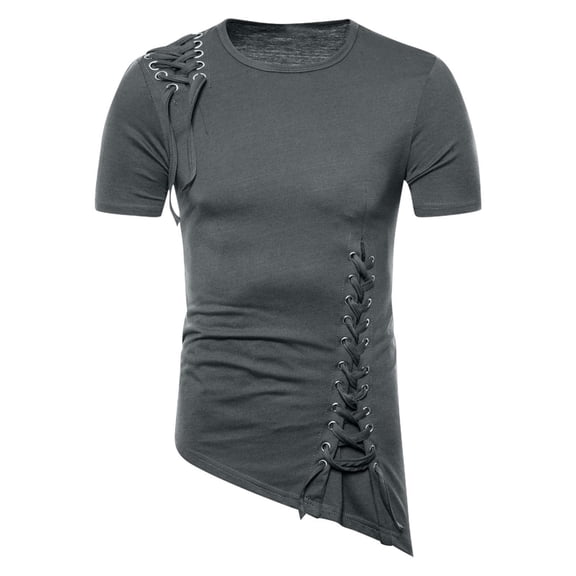 Dagegui Men's Crew Neck T-Shirts Soft Comfortable Outdoor T Shirts Dark Gray Short Sleeve Asymmetrical Hem Shirt with Drawstring S