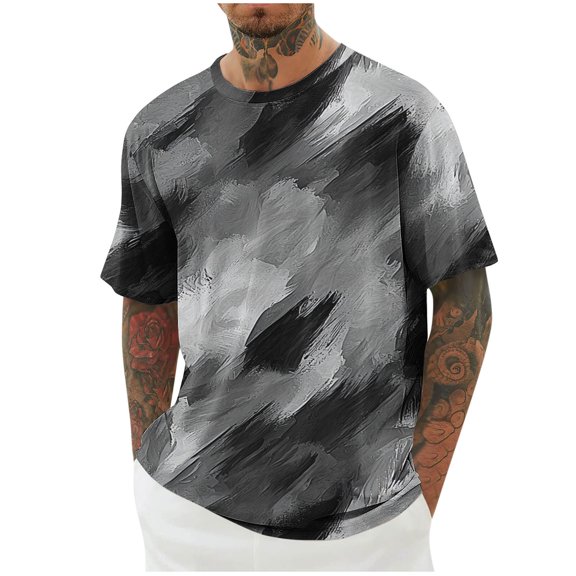 Dagegui Men's Crewneck T-Shirts Trendy Tie Dye Print Short Sleeve Tees Casual Loose Fit T Shirts Big and Tall Outdoor Active Shirt Tops Gray,4XL