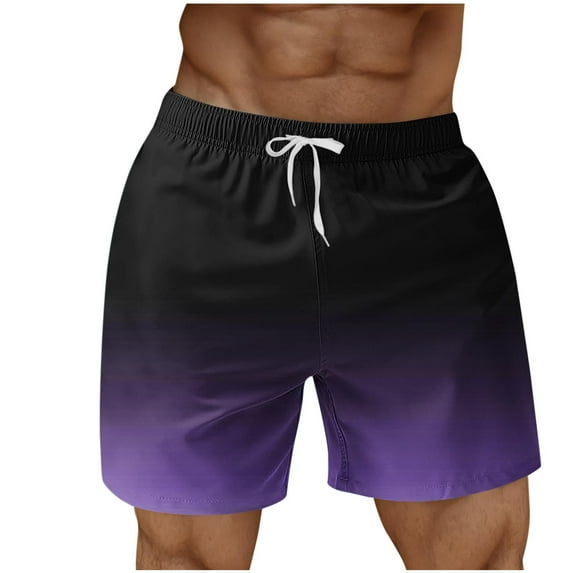 Dagegui Men's Drawstring Short Pants Quick Dry Beach Shorts Gradient Color Elastic Waist Casual Shorts Summer Clothes Purple XXL