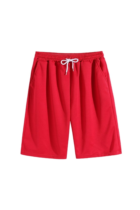 Men's Drawstring Sweat Shorts Casual Elastic Waist Jogger Shorts Solid Color Summer Running Athletic Shorts with Pockets Red,XL
