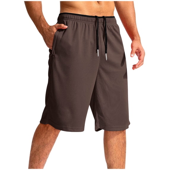 Dagegui Men's Elastic Drawstring Waist Shorts Mesh Summer Casual Loose Fit Sport Short Pants with Pockets Brown S