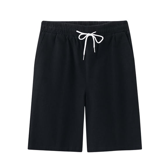 Dagegui Men's Elastic Waist Shorts Drawstring Straight Leg Beach Shorts Summer Lightweight Breathable Beach Short Pants with Pocket Black M