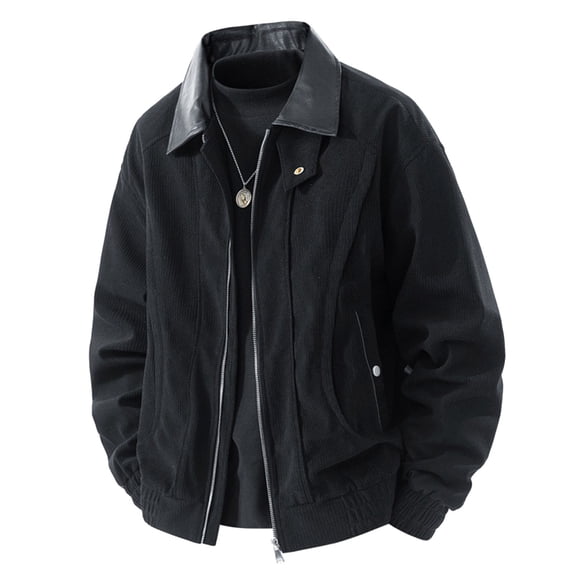 Dagegui Men's Fall Jacket Lightweight Going Out Varsity Jackets Solid Color Zip Up Turndown Collar Coats with Pockets Black M