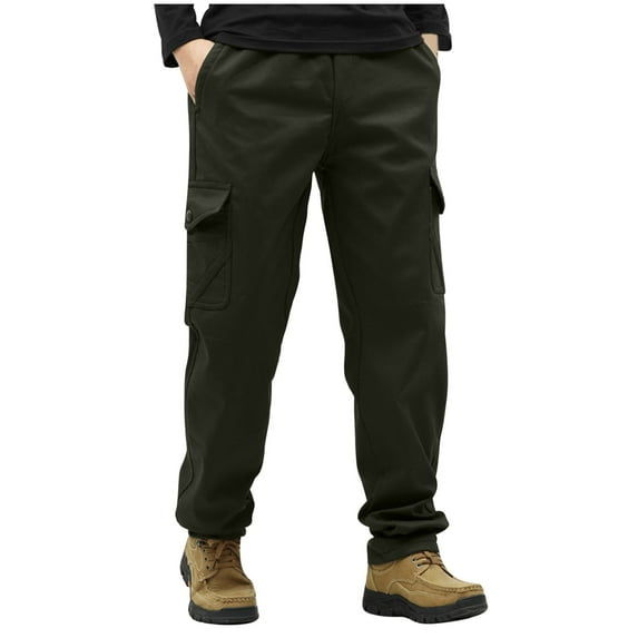 Dagegui Men's Fleece Cargo Pant Big and Tall Winter Athletic Pant Drawstring Running Jogging Hiking Trousers Army Green 2XL