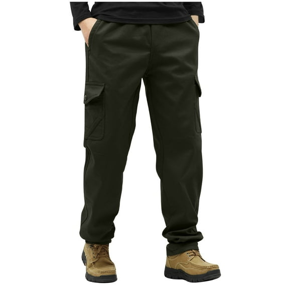 Dagegui Men's Fleece Cargo Pant Big and Tall Winter Athletic Pant Drawstring Running Jogging Hiking Trousers Army Green 2XL