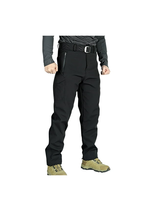 Men's Fleece Hiking Pants Winter Warm Tactical Cargo Pants Multi Pockets Outdoor Casual Track Pant Black M