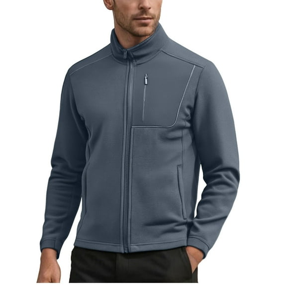 Dagegui Men's Fleece Jackets Full Zip Stand Collar Coats with Pockets Winter Warm Outwear for Everday Navy XXL
