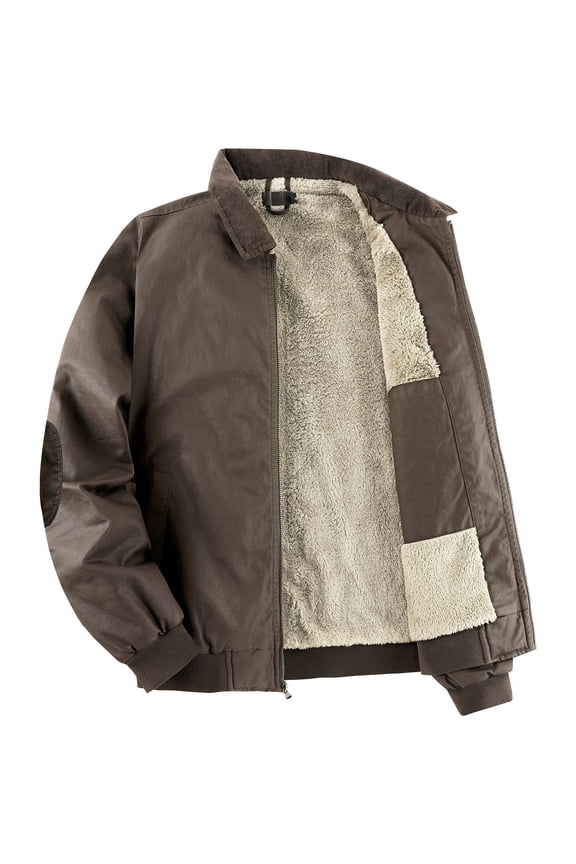 Men's Fleece Lined Jackets Winter Warm Full Zip Up Bomber Jacket Fall Waterproof Varsity Coats with Pockets Brown S