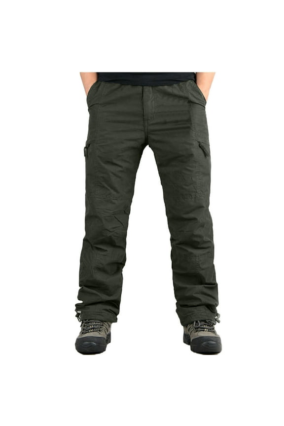 Men's Fleece Lined Tactical Pants Cotton Straight Leg Cargo Pant Big and Tall Outdoor Athletic Trousers Winter Multi Pockets Warm Long Pants Fall Winter Sale Army Green,XL