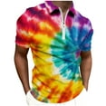thumbnail image 1 of Dagegui Men's Golf T-Shirts Colorful Tie Dye Print Short Sleeve Pullover Tops Trendy 1/4 Zipper Turndown Shirts Summer Lightweight Sport Tees 2025 Clearance Sale Yellow,XL, 1 of 4