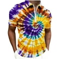 thumbnail image 1 of Dagegui Men's Golf T-Shirts Colorful Tie Dye Print Short Sleeve Pullover Tops Trendy 1/4 Zipper Turndown Shirts Summer Lightweight Sport Tees 2025 Clearance Sale Gold,L, 1 of 4
