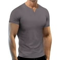 thumbnail image 1 of Dagegui Men's Gray Notch V Neck Shirts Slim Fit Short Sleeve Tops Quick Dry Gym Workout Muscle T-Shirts Soft Lightweight Casual Basic Tees L, 1 of 8