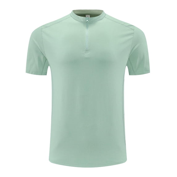 Dagegui Men's Green Athletic Tshirts Quarter-Zip Short Sleeve Slim Fit Mock Neck Running Workout T-Shirts Quick Dry Performance Fitness Tees XS