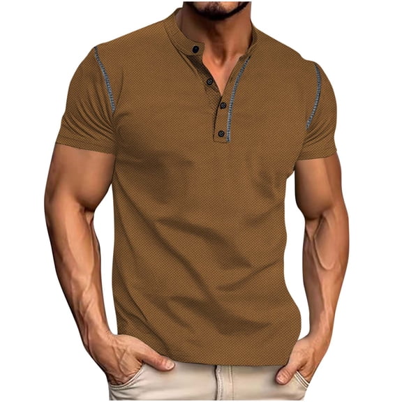 Dagegui Men's Henley Shirts Brown Button Down Short Sleeve T-Shirt Summer Basic Tee Lightweight Muscle Workout Pullover Tops S