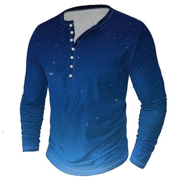 Dagegui Men's Henley Shirts Button Up Long Sleeve Shirt Fashion 3D Print V Neck Pullover Tops Slim Fit Sport Fitness Tees Fall Gradient T-Shirts Dark Blue S