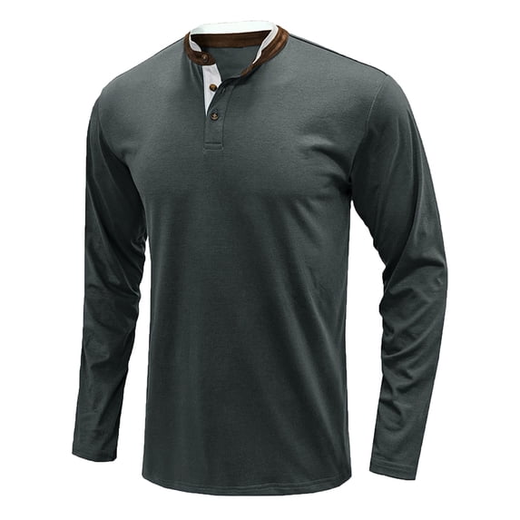 Dagegui Men's Henley Shirts Cotton Long Sleeve Buttons T-Shirts Patchwork Crewneck Pullover Shirt Casual Loose Fit Work Tees Tops Gray,L
