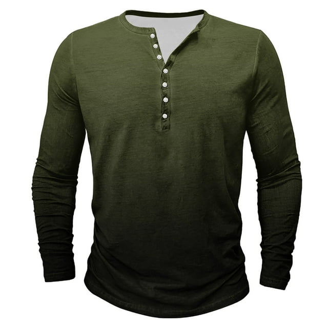 Dagegui Men's Henley Shirts Long Sleeve Gradient Tie Dye Print Shirt Fall Crewneck Buttons Pullover T-Shirts Big and Tall Slim Fit Sport Tees Tops Today Savings Army Green 4XL