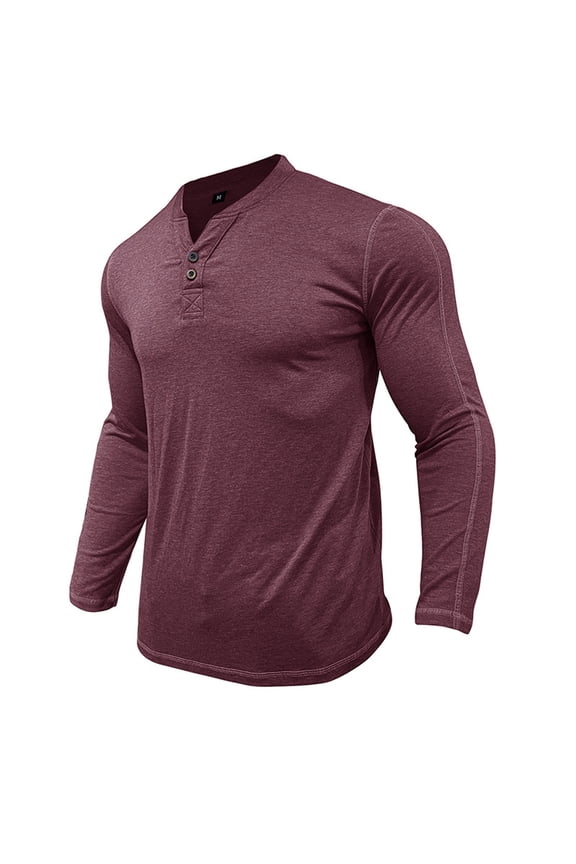 Men's Henley Shirts Long Sleeve V Neck Button T-Shirts Plain Slim Fit Basic Pullover Tops Solid Color Casual Daily Shirt Fall Tees Wine 3XL