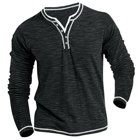 Dagegui Men's Henley Shirts Long Sleeve V Neck Buttons T-Shirts Soft Stretch Pullover Tops Casual Loose Fit Tees Fall Winter Base Layer Shirt Black,M