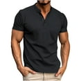 thumbnail image 1 of Dagegui Men's Henley T-Shirt Solid Color V-Neck Buttons Shirts Summer Waffle Short Sleeve Tee Shirt Dressy Work Pullover Tops Today Sales Black 3XL, 1 of 6