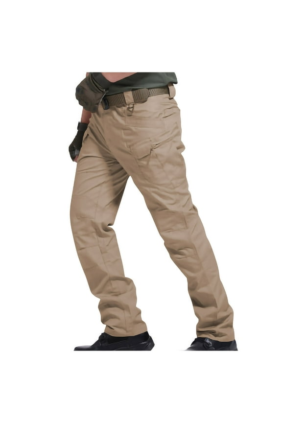 Men's Hiking Tactical Pants Lightweight Outdoor Military Combat Cargo Trousers Multi-Pockets Athletic Joggers Khaki 4XL