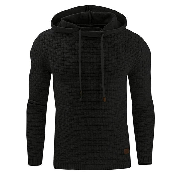 Dagegui Men's Hooded Sweatshirts Big and Tall Slim Fit Pullover Hoodies Solid Casual Sweatshirt with Kangaroo Pocket Knit Hoodie Tops Black 3XL