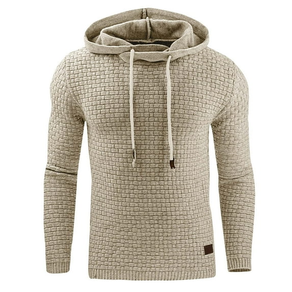 Dagegui Men's Hooded Sweatshirts Big and Tall Slim Fit Pullover Hoodies Solid Casual Sweatshirt with Kangaroo Pocket Knit Hoodie Tops Khaki 2XL