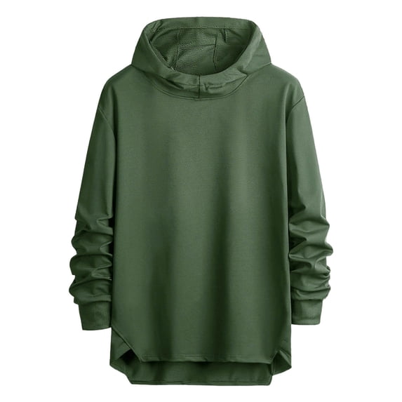 Dagegui Men's Hooded Sweatshirts Solid High Low Hem Hoodies Casual Loose Fit Pullover Top for Fall Army Green M