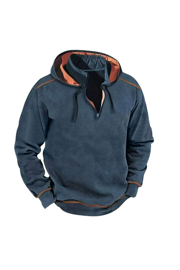 Men's Hooded Sweatshirts Winter Color Matching Long Sleeve Sweatshirt Thin Fleece Pullover Hoodies Trendy Jogger Athletic Shirts Tops Today Sales Blue 3XL