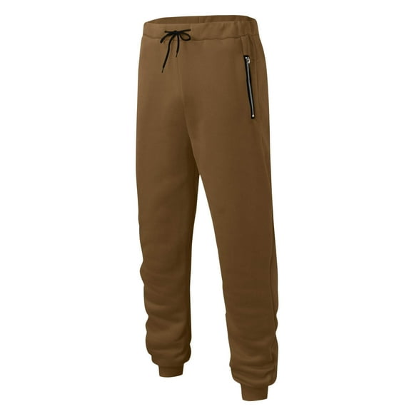 Dagegui Men's Jogger Pants Fleece Warm Sweatpants Tapered Running Workout Pant with Zipper Pockets Solid Color Winter Athletic Sweatpant Today Clearance Khaki M