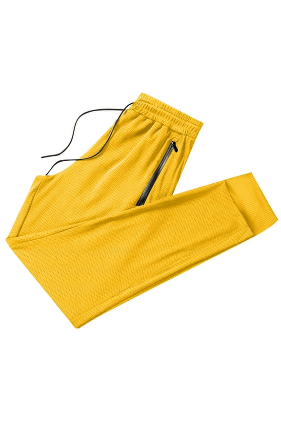 Men's Jogger Sweatpants Ice Silk Cooling Breathable Athletic Pants Lightweight Summer Running Athletic Pant with Zip Pockets Yellow,XL