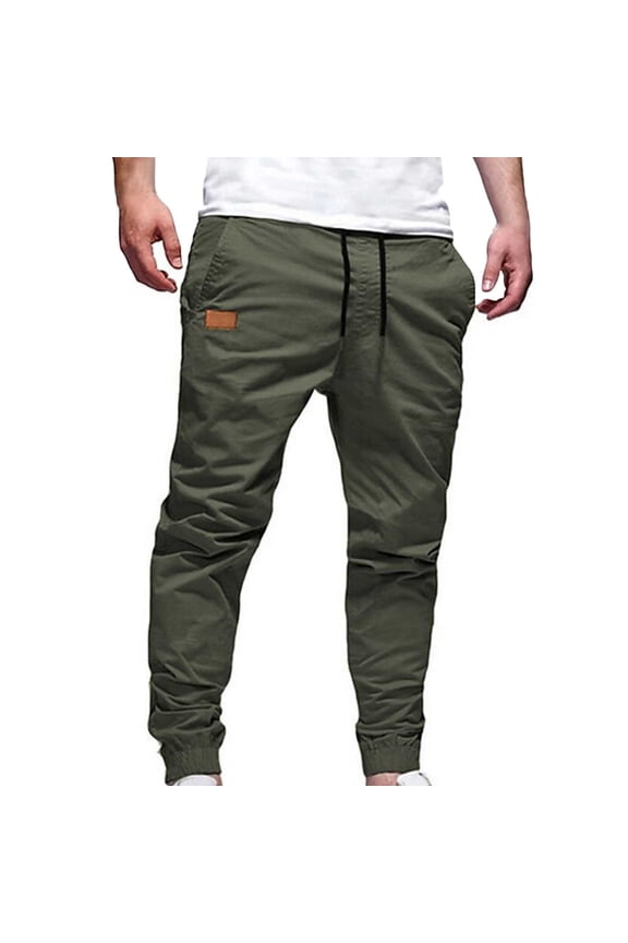 Men's Joggers Pants Cotton Drawstring Cargo Pant Elastic Waist Tapered Leg Athletic Pant Lightweight Outdoor Hiking Track Pants with Pockets Army Green M