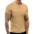 thumbnail image 1 of Dagegui Men's Khaki Notch V Neck Shirts Slim Fit Short Sleeve Tops Quick Dry Gym Workout Muscle T-Shirts Soft Lightweight Casual Basic Tees L, 1 of 8
