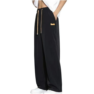 Dagegui Men's Knit Sweatpants Loose Straight-Fit Lounge Pants Elastic Waist Open Bottom Sweatpant Casual Pant with Pockets Lightweight Outdoor Active Trousers Today Clearance Black 4XL