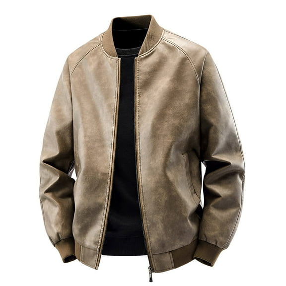 Dagegui Men's Leather Jacket Fleece Lined Zip-Up Motorcycle Bomber Jackets Causal Everyday Coats with Pocket Coffee XXL