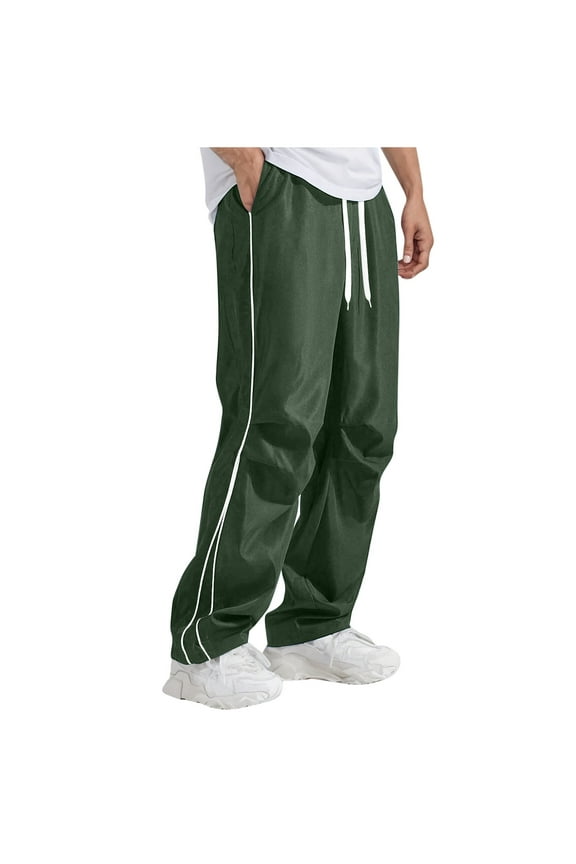 Men's Lightweight Baggy Sweatpants Side Striped Open Bottom Athletic Pants with Pockets Drawstring Elastic Waist Sweat Pant Army Green S