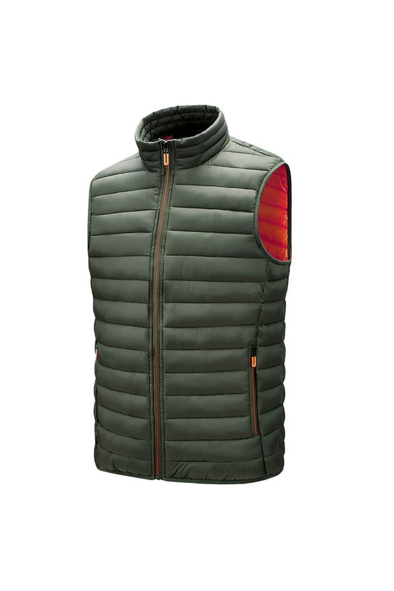 Men's Lightweight Quilted Jacket Solid Color Stand Collar Vest Sleeveless Fall Winter Warm Vests for Outdoor Hiking Athletic Army Green XXXXXL