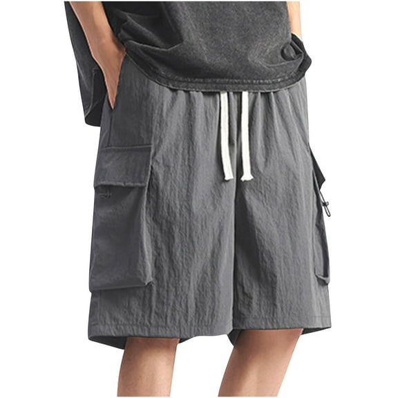 Dagegui Men's Lightweight Shorts Quick Dry Outdoor Multi Pockets Fishing Shorts Casual Elastic Waist Straight-Leg Cargo Shorts Dark Gray XL