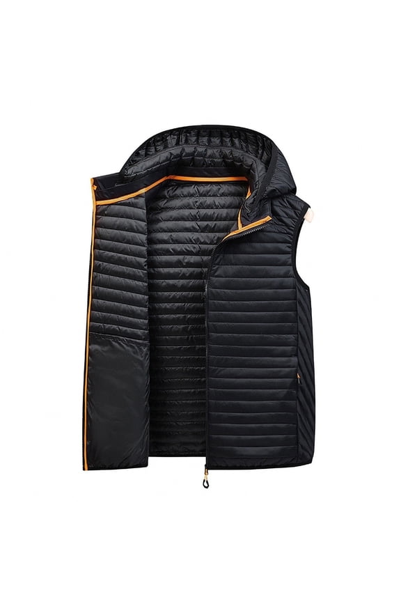 Men's Lightweight Vest Casual Hooded Sleeveless Jackets Spring Fall Warm Gilet with Pockets Black XXXL